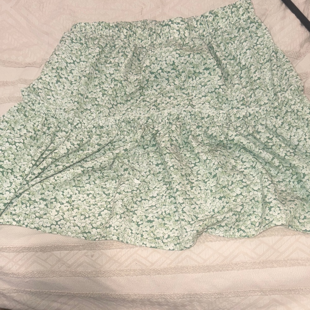 Mint Green Floral Tiered Midi Skirt